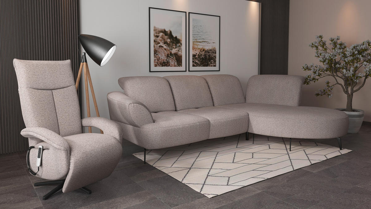 ECKSOFA DANCE E Silberfarben Chenille  - Silberfarben/Schwarz, MODERN, Textil/Metall (313/208cm) - Sit & More