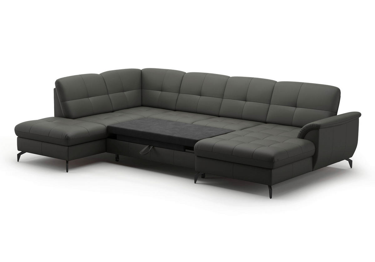 WOHNLANDSCHAFT in Vliesstoff Kombination Echtleder/Stoff Anthrazit  - Anthrazit/Schwarz, Modern, Leder/Textil (212/319/164cm) - Sit & More