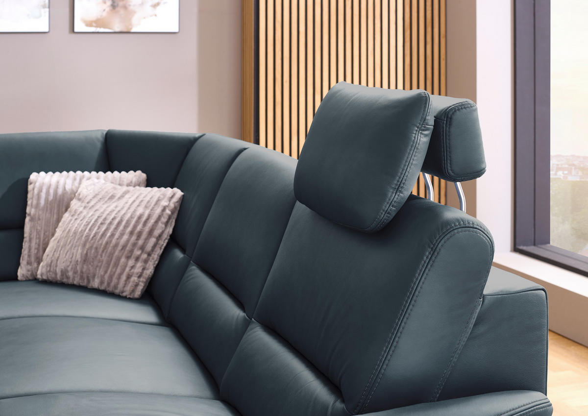 ECKSOFA Beldomo Premium Blaugrau Echtleder  - Blaugrau/Alufarben, KONVENTIONELL, Leder/Metall (262/262cm) - Beldomo Premium