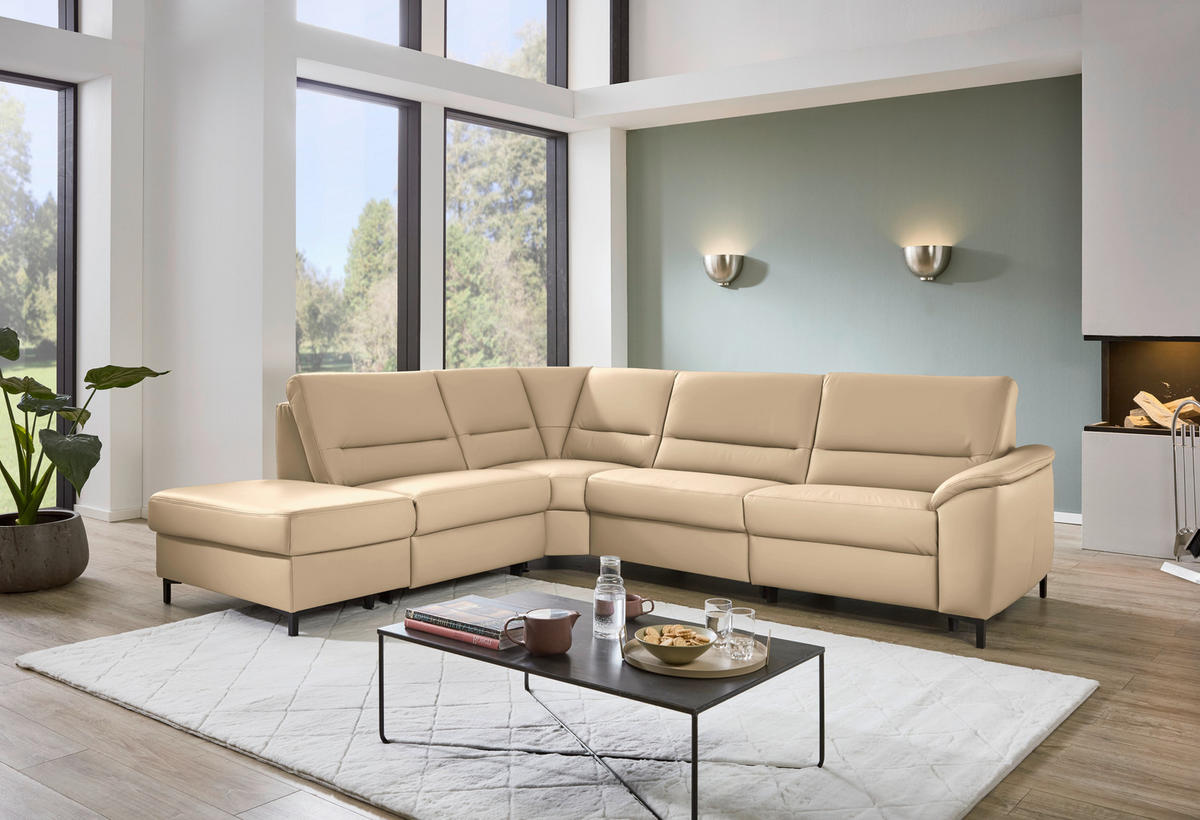 ECKSOFA  in Echtleder Beige  249/290 cm  - Beige/Schwarz, KONVENTIONELL, Leder/Metall (249/290cm) - Beldomo Premium