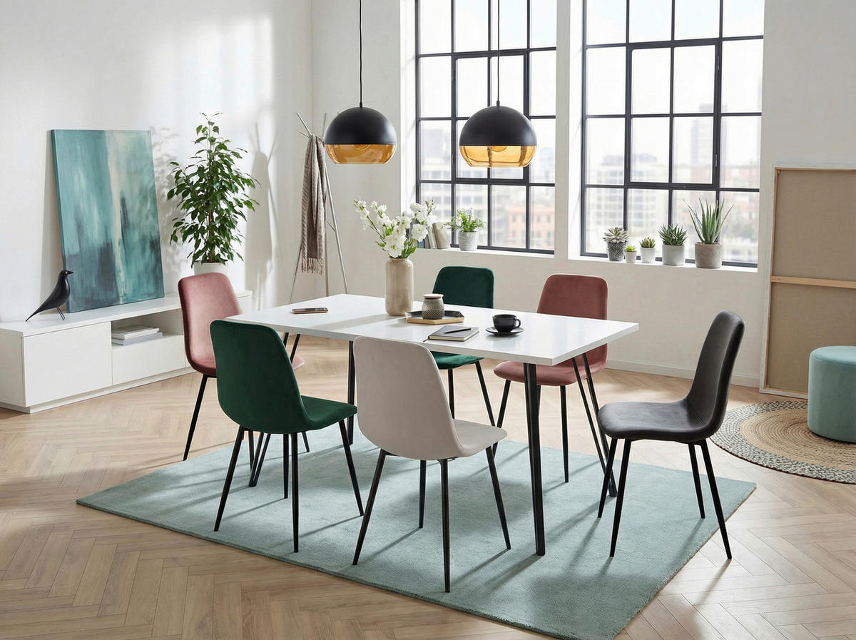 STUHL-SET 4 Stück  in Stahl Mikrofaser, Feincord  - Altrosa/Schwarz, MODERN, Textil/Metall (44/92/54cm) - MID.YOU