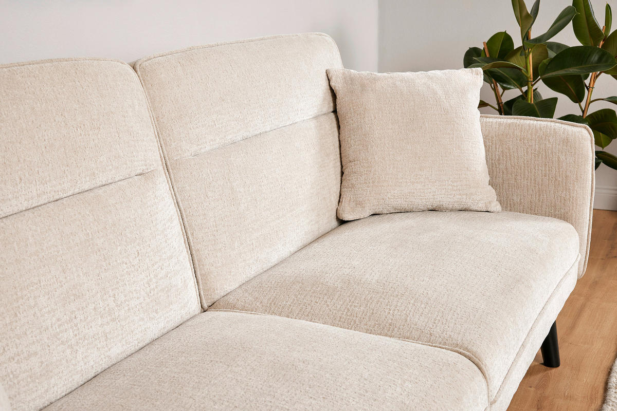 SCHLAFSOFA Bouclé Champagner  - Champagner/Schwarz, MODERN, Holz/Textil (191/83/84cm) - Livetastic