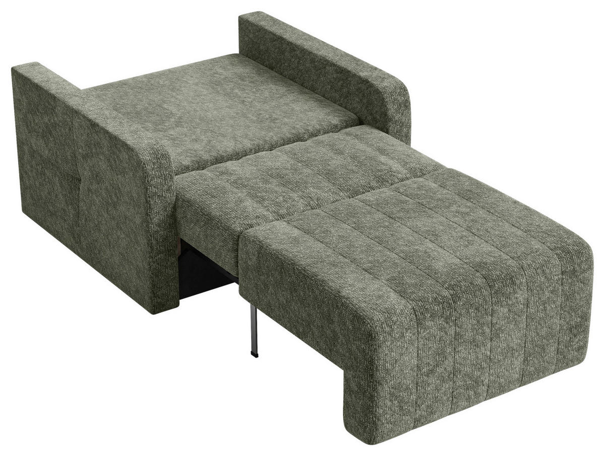 SCHLAFSESSEL Chenille Dunkelgrün Liegefunktion Rücken echt  inkl.  - Dunkelgrün/Schwarz, MODERN, Kunststoff/Textil (101/87/101cm) - Milino