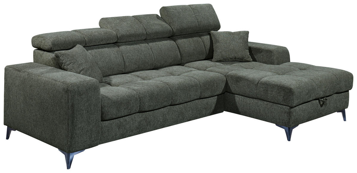 ECKSOFA in Chenille Dunkelgrün  - Dunkelgrün/Schwarz, Konventionell, Kunststoff/Textil (268/172cm) - MID.YOU