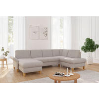 WOHNLANDSCHAFT Greige Flachgewebe  - Greige/Eichefarben, KONVENTIONELL, Holz/Textil (164/314/195cm) - Sit & More