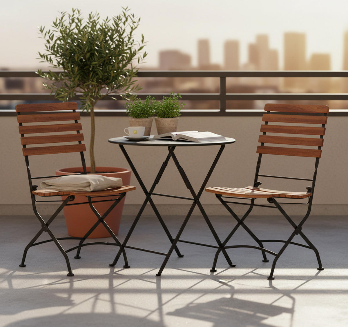 GARTENKLAPPSTUHL-SET in Holz, Metall Anthrazit, Akaziefarben  - Anthrazit/Akaziefarben, Basics, Holz/Metall (45/89/58cm) - Gardenson