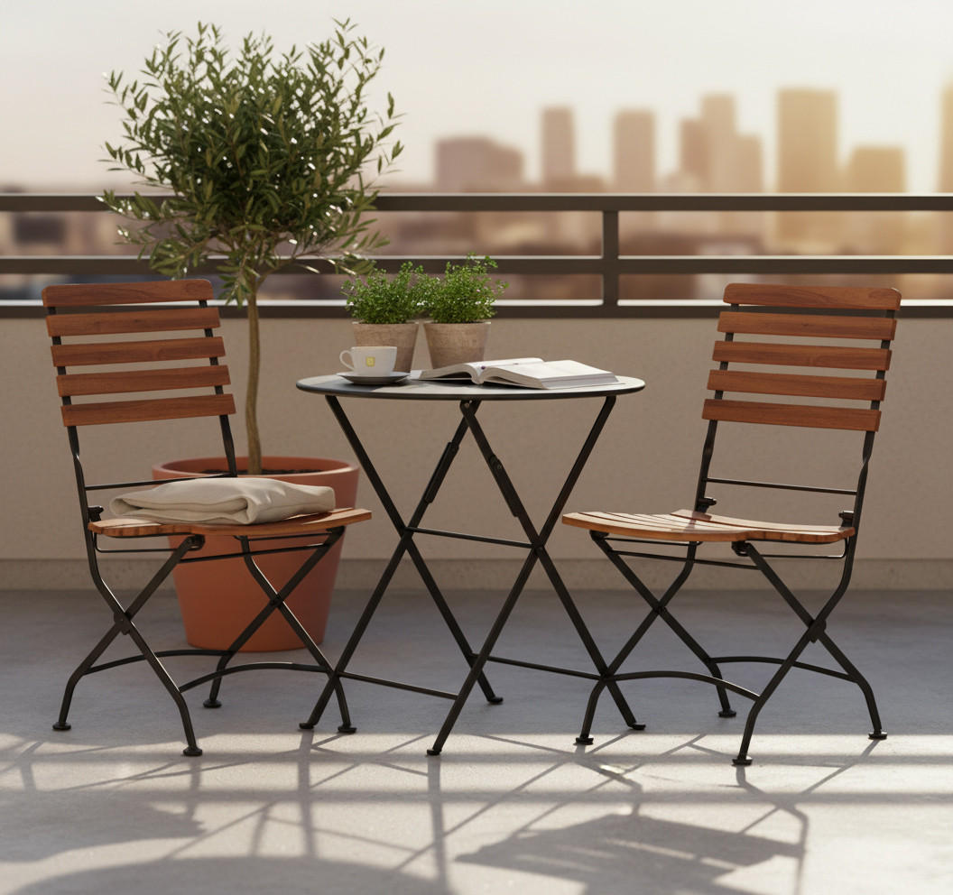 Gardenson Gartenklappstuhl-Set Lindau Anthrazit, Akazie 45x89x58 cm