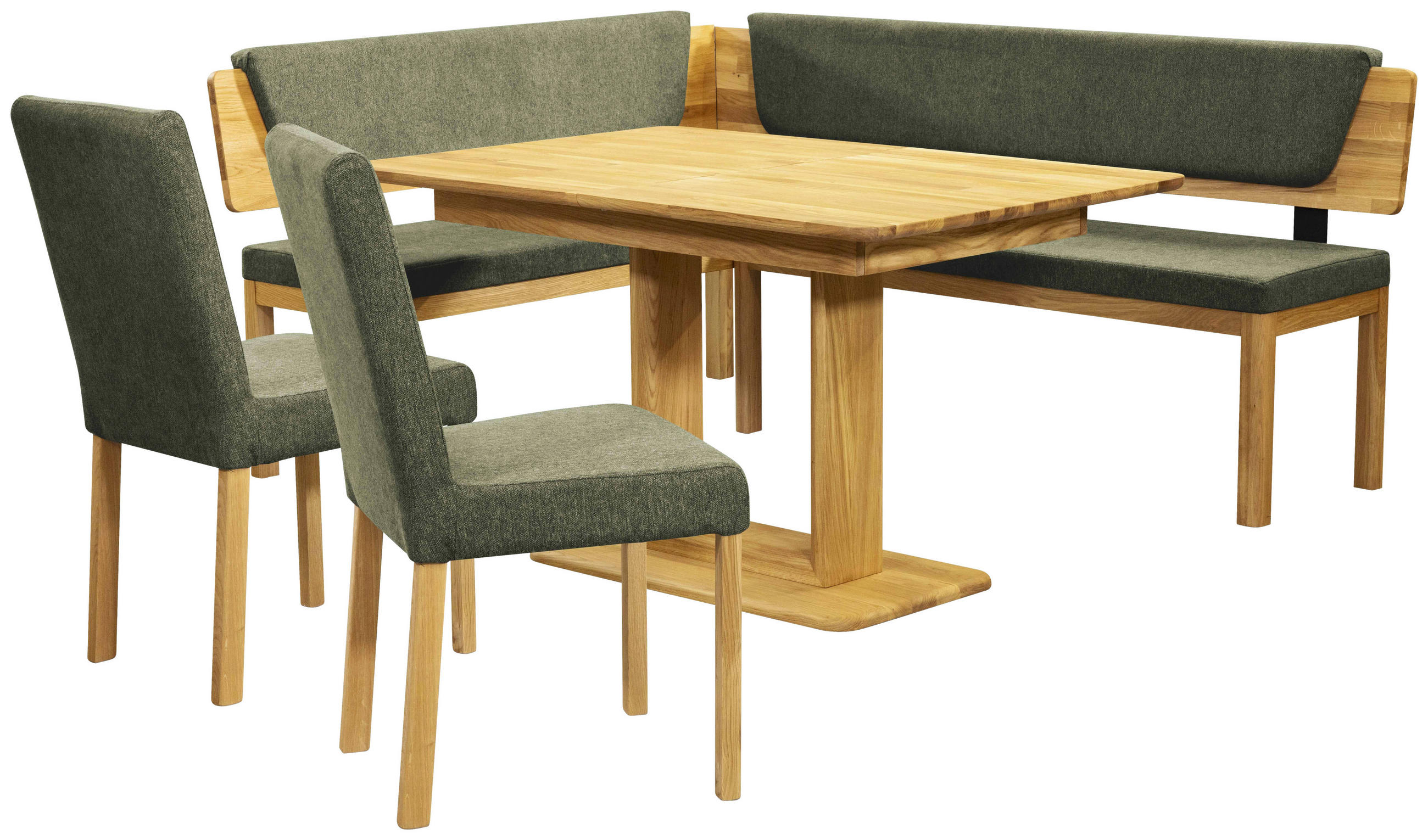 ECKBANK 155/195 cm Webstoff Grün, Eichefarben Eiche vollmassiv   - Eichefarben/Grün, KONVENTIONELL, Holz/Textil (155/195cm) - Linea Natura