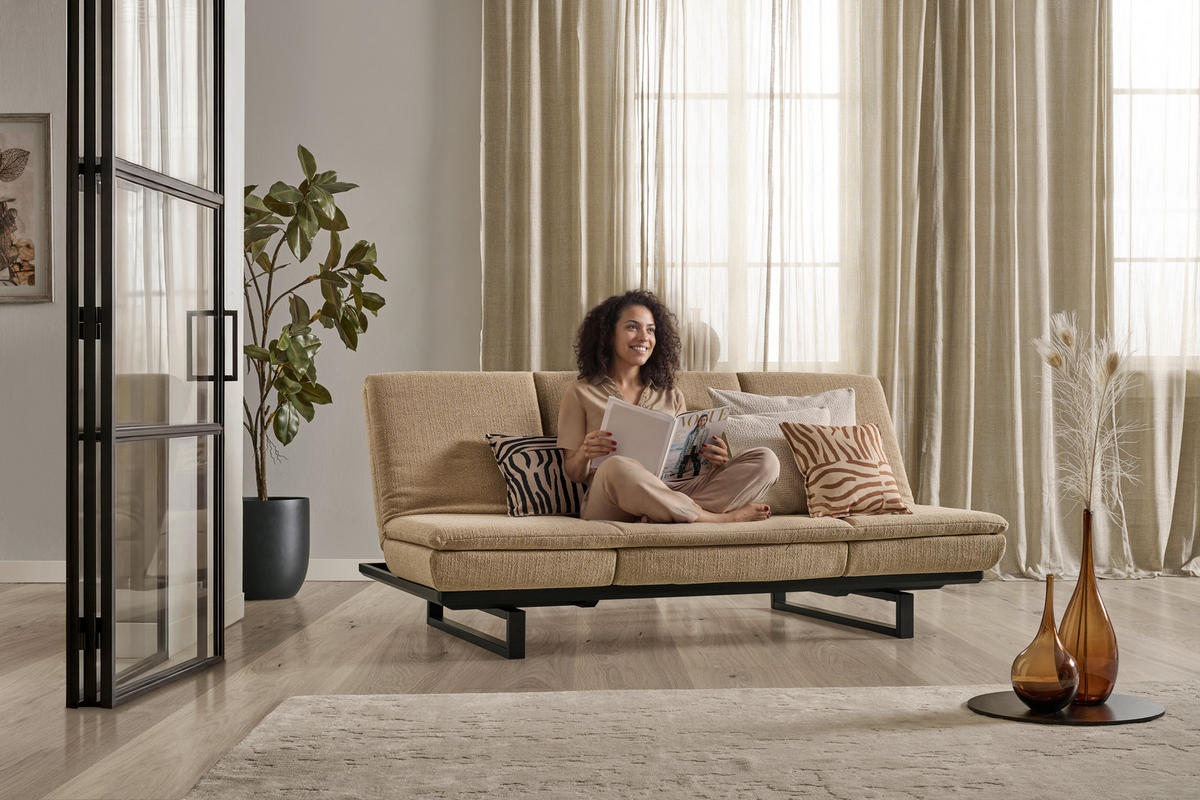 SCHLAFSOFA  in Flachgewebe Beige  - Beige/Schwarz, Design, Holz/Textil (201/80/120cm) - Joka