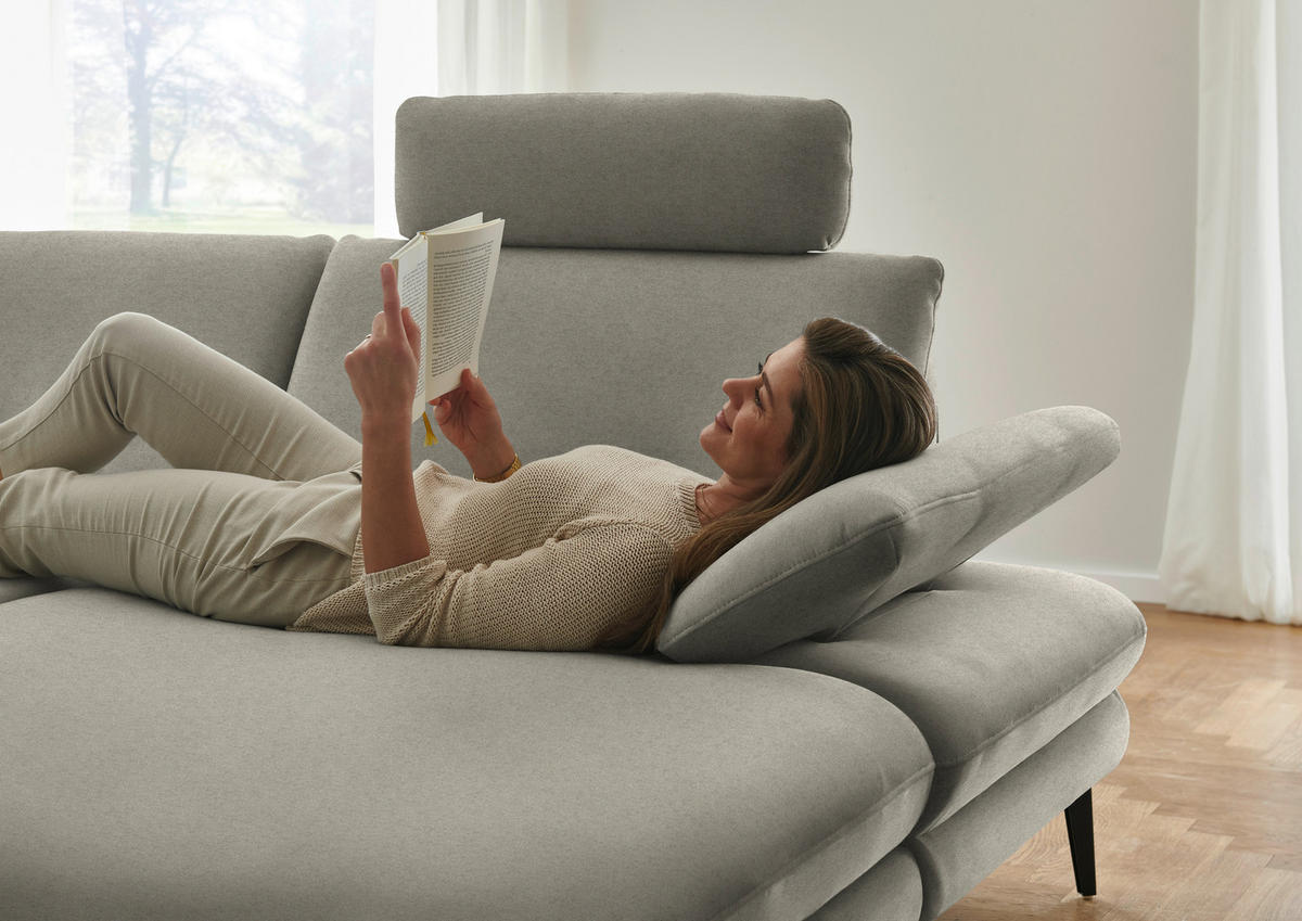 WOHNLANDSCHAFT  in Chenille, Flachgewebe Greige  - Greige/Schwarz, Design, Textil/Metall (208/344/180cm) - Dieter Knoll