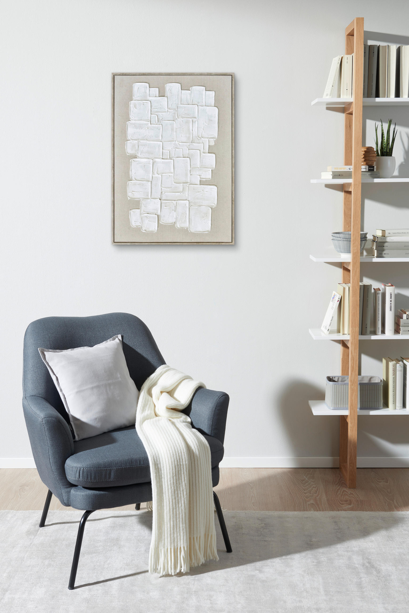 ÖLGEMÄLDE Abstraktes 50/70 cm  - Beige/Weiß, Trend, Holzwerkstoff/Kunststoff (50/70cm) - Monee