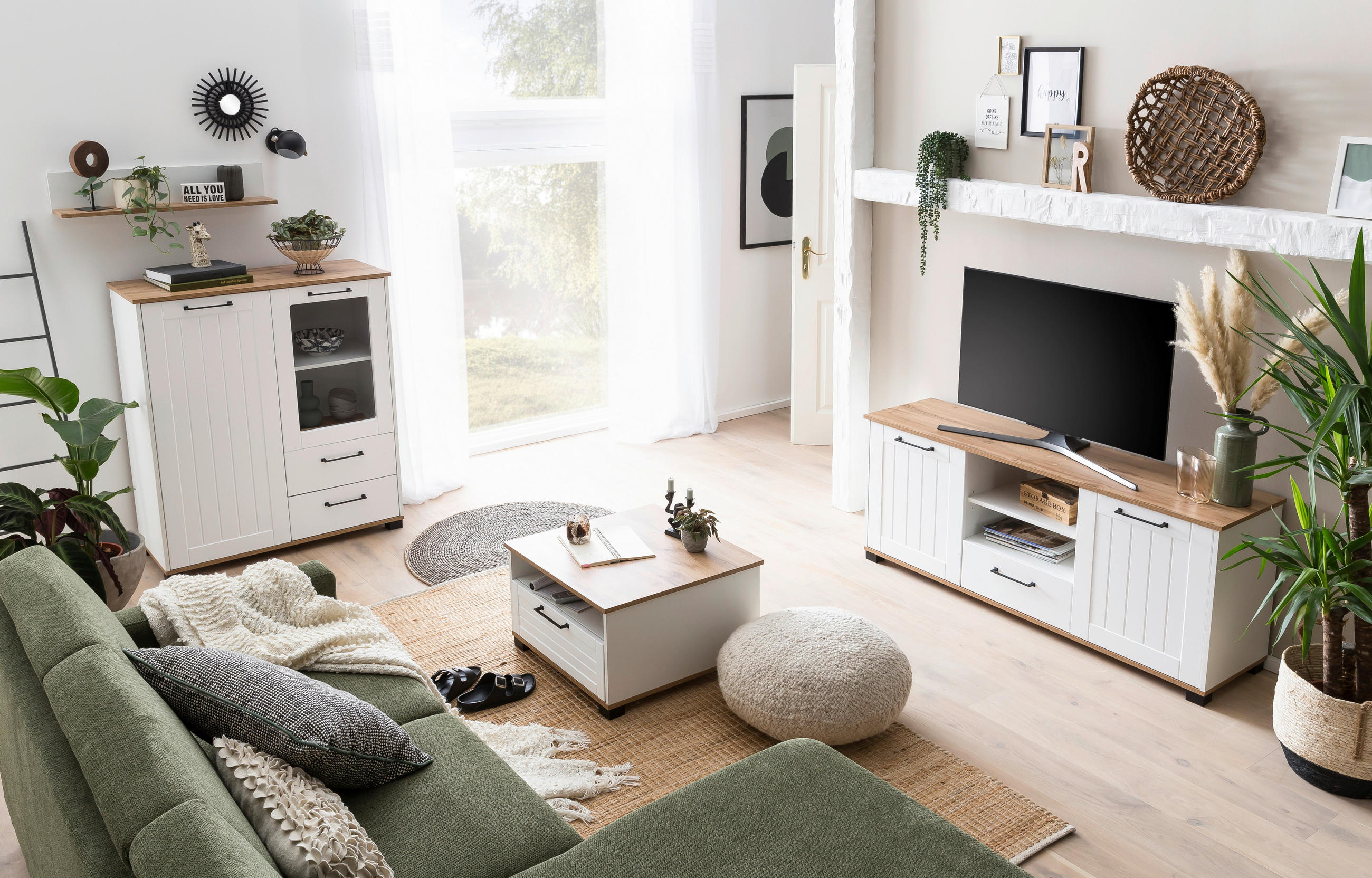 HIGHBOARD  in 113,1/99,2/41 cm  - Eichefarben/Schwarz, MODERN, Glas/Holzwerkstoff (113,1/99,2/41cm) - MID.YOU