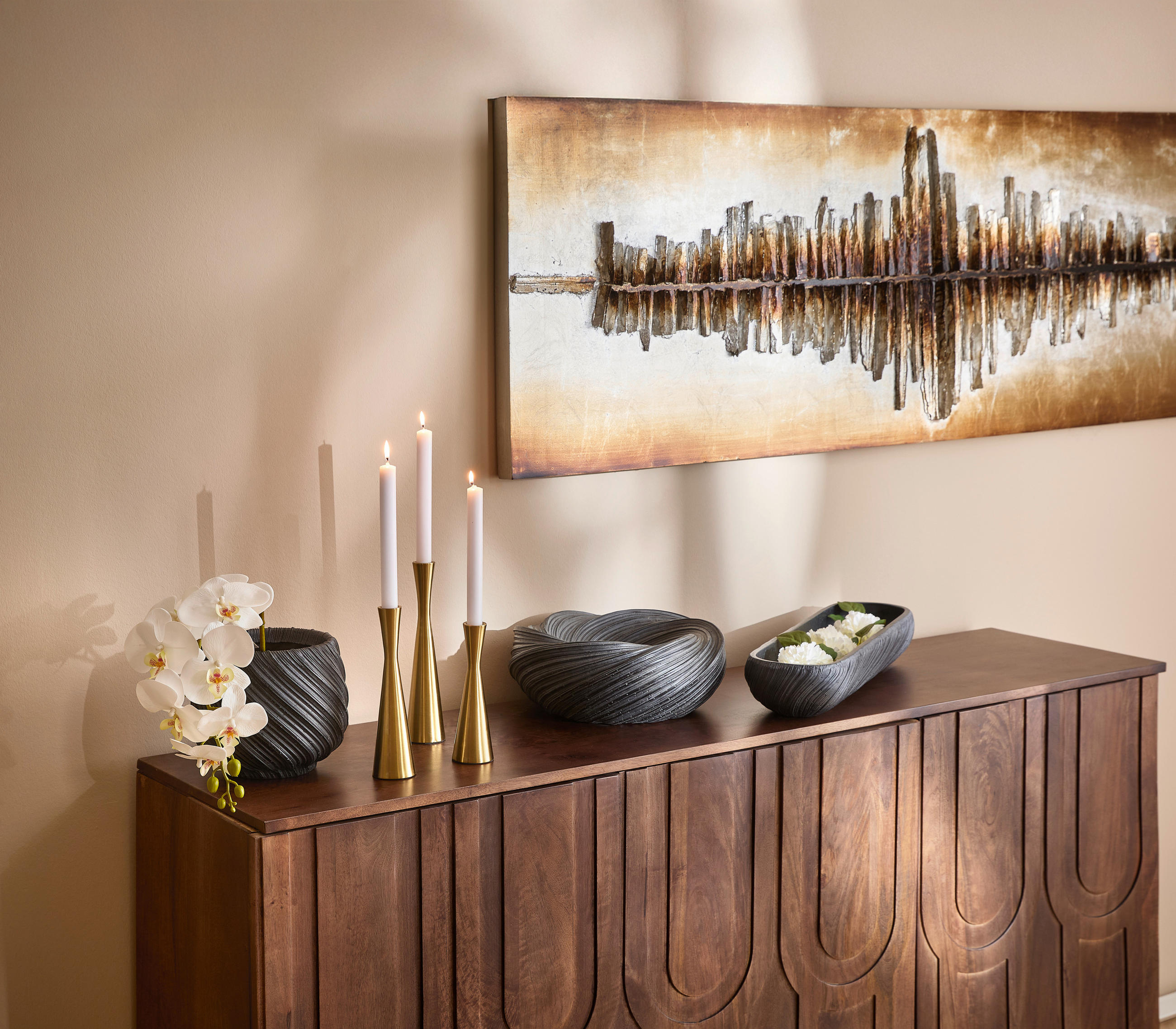 OBJEKTBILD Abstraktes 180/60 cm  - Silberfarben/Goldfarben, Design, Holz (180/60cm) - Monee