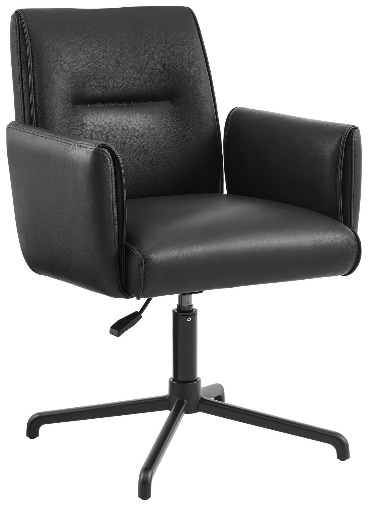 STOL MED ARMSTÖD aluminium äkta läder pigmenterad  - svart, Modern, metall/läder (61/86-93/66cm) - Novel