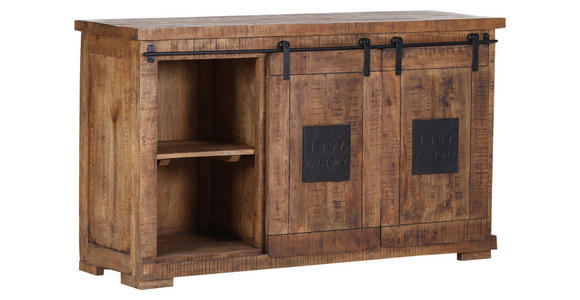 SIDEBOARD Mangoholz massiv Naturfarben, Schwarz Kabeldurchlass, Einlegeböden  - Schwarz/Naturfarben, KONVENTIONELL, Holz/Holzwerkstoff (145/85/45cm) - Landscape