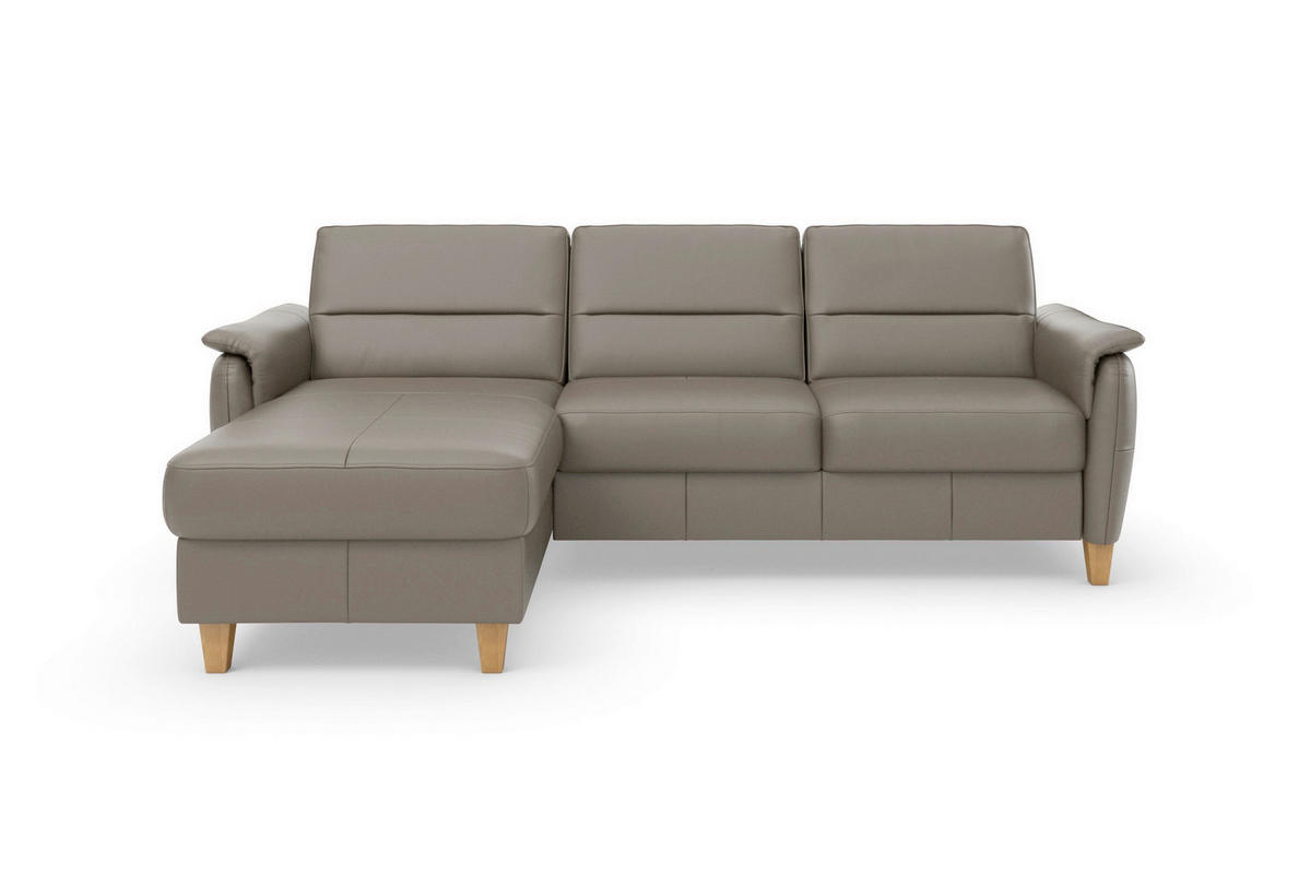 ROHOVÁ SEDAČKA, koža, sivá - sivá/farba duba, Basics, koža/drevo (163/244cm) - Sit & More