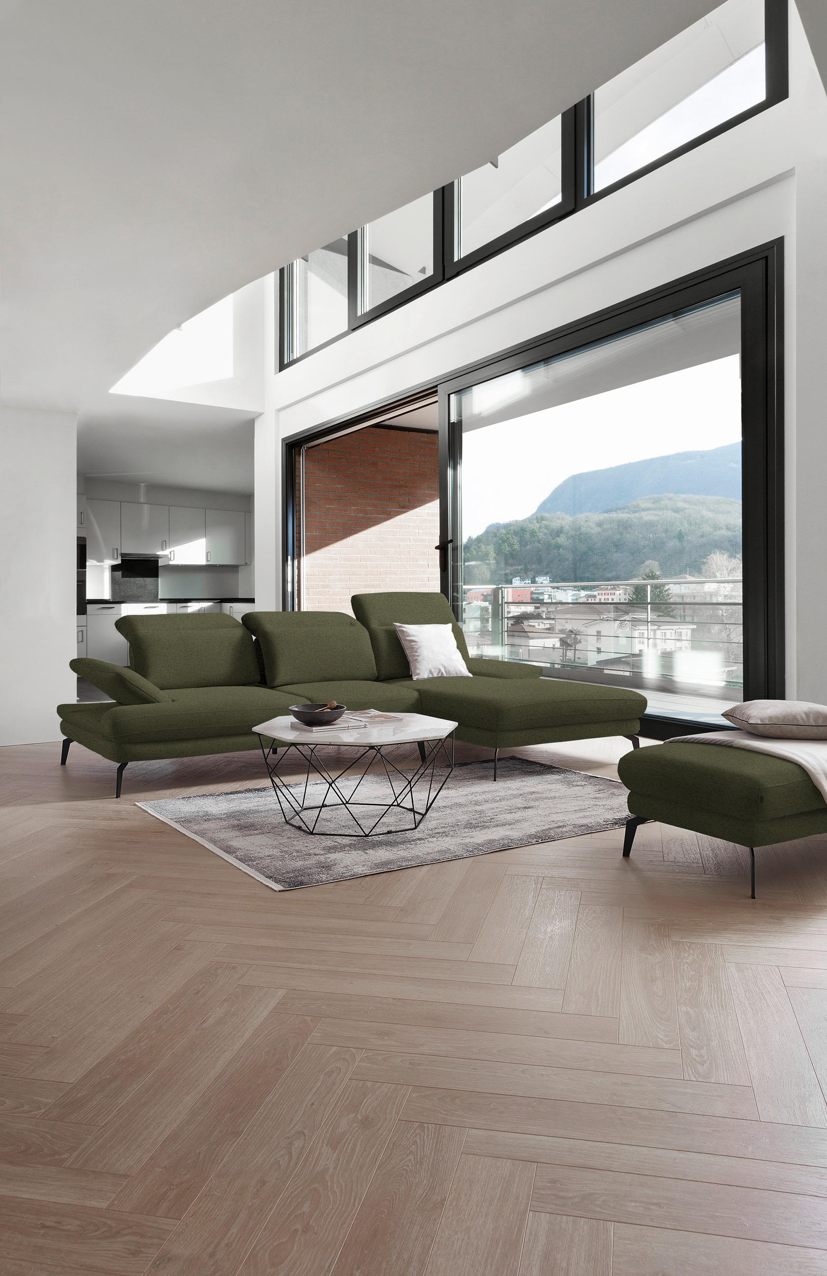 ECKSOFA Grün Chenille  - Schwarz/Grün, Design, Textil/Metall (289/180cm) - Stylife