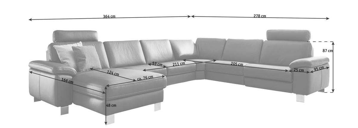 WOHNLANDSCHAFT  in Echtleder Schwarz  - Chromfarben/Schwarz, Design, Leder/Metall (364/272cm) - Valdera