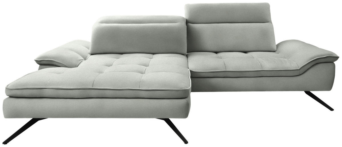 ECKSOFA in Webstoff Hellgrau  - Hellgrau/Schwarz, Design, Textil/Metall (179-202/288cm) - Stylife