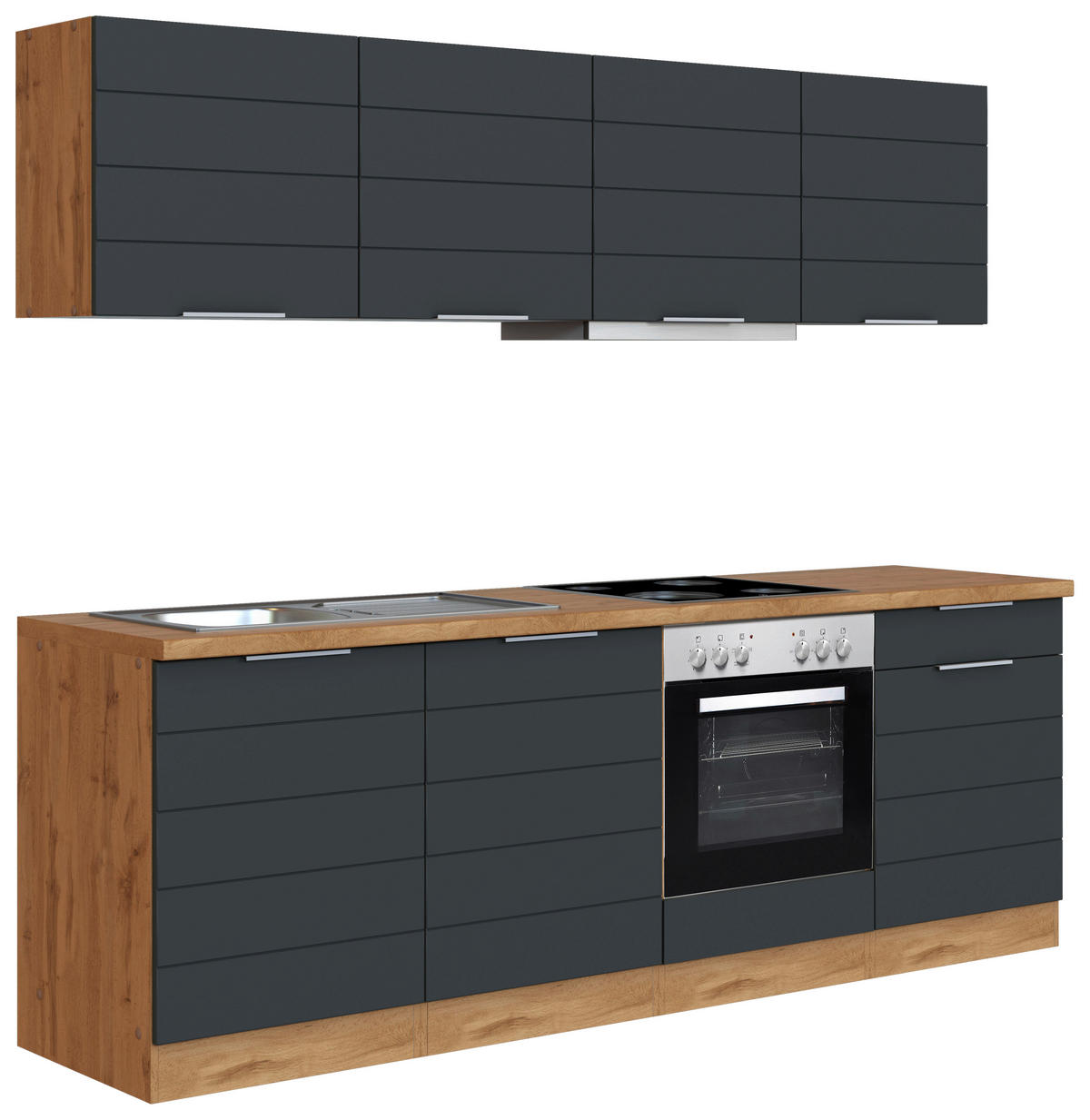 KÜCHENBLOCK 240 cm   in Grau, Eiche Wotan  - Eiche Wotan/Grau, Design, Holzwerkstoff/Metall (240cm) - Held