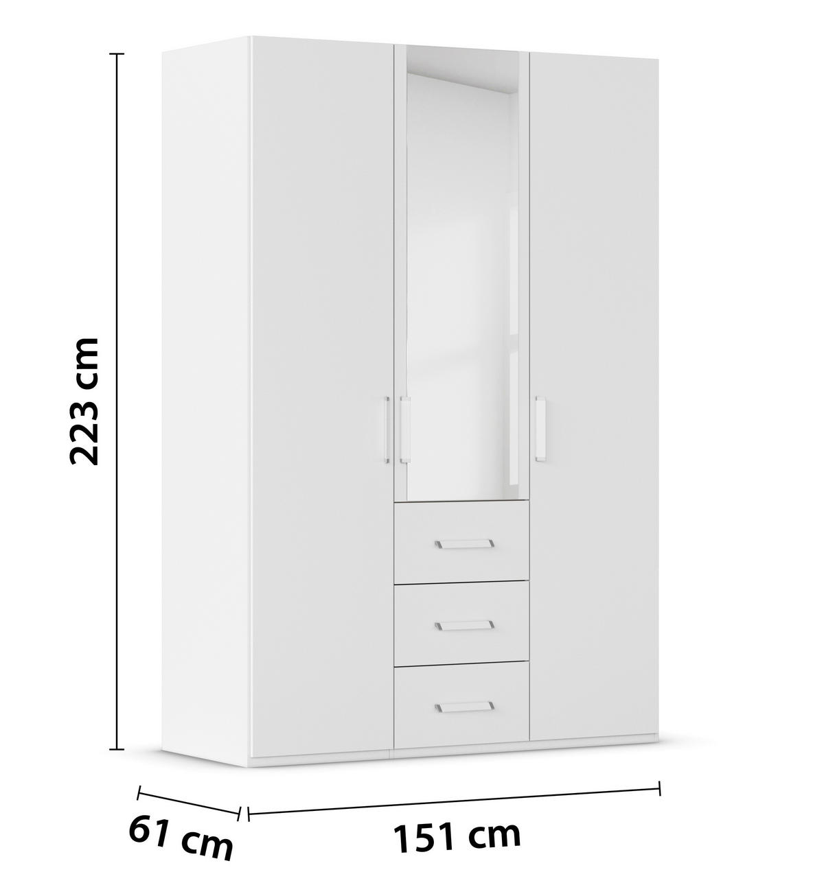 DREHTÜRENSCHRANK 151/223/60 cm 3-türig Weiß  - Weiß, Design, Glas/Holzwerkstoff (151/223/60cm) - Novel