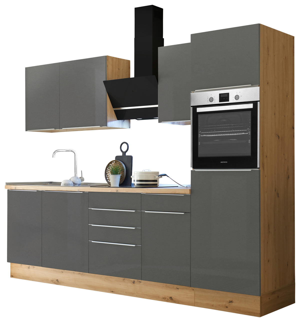 MODULKÖK 280/211/60 cm   i antracit, grå, ek Artisan  - aluminiumfärg/ek Artisan, Lifestyle, trämaterial/plast (280/211/60cm) - Respekta