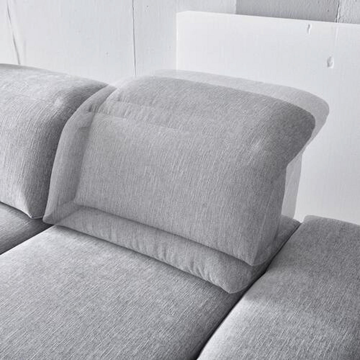ECKSOFA inkl.Funktionen Hellgrau Webstoff  - Hellgrau/Schwarz, Design, Textil/Metall (289/180cm) - Stylife