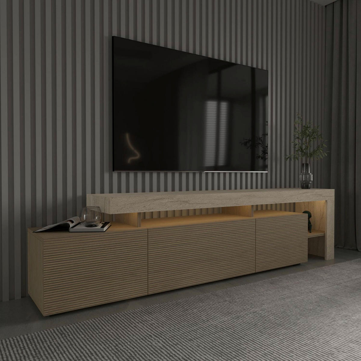 TV-ELEMENT 192/53/37 cm  - Eichefarben/Beige, MODERN, Holzwerkstoff (192/53/37cm)