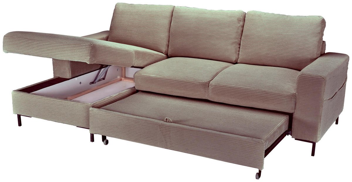 ECKSOFA Taupe Cord  - Taupe/Schwarz, KONVENTIONELL, Textil/Metall (150/240cm) - Carryhome