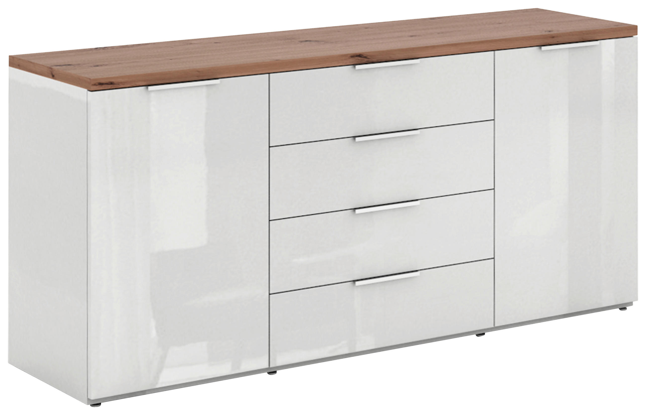 Carryhome ŠIROKÁ KOMODA, dub artisan, biela s vysokým leskom, 170/82/44 cm