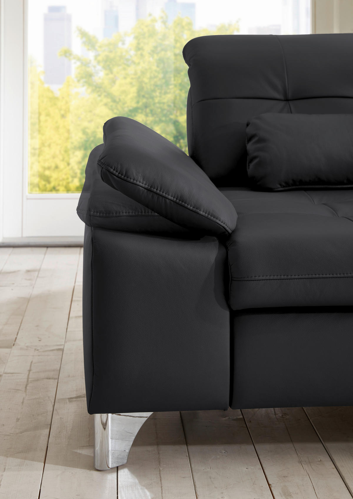 ECKSOFA Echtleder Anthrazit  - Anthrazit/Alufarben, Design, Leder/Metall (309/211cm) - Beldomo Speed