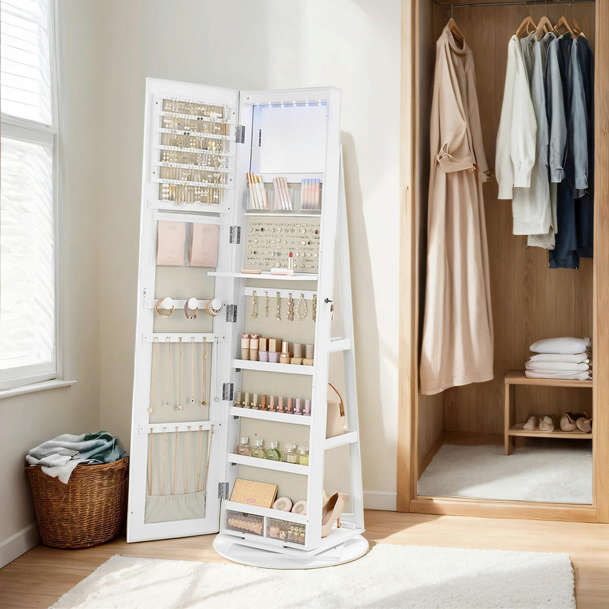 SCHMUCKSCHRANK - Transparent/Graubraun, Trend, Glas/Holzwerkstoff (54,5/162/54,5cm) - Boxxx