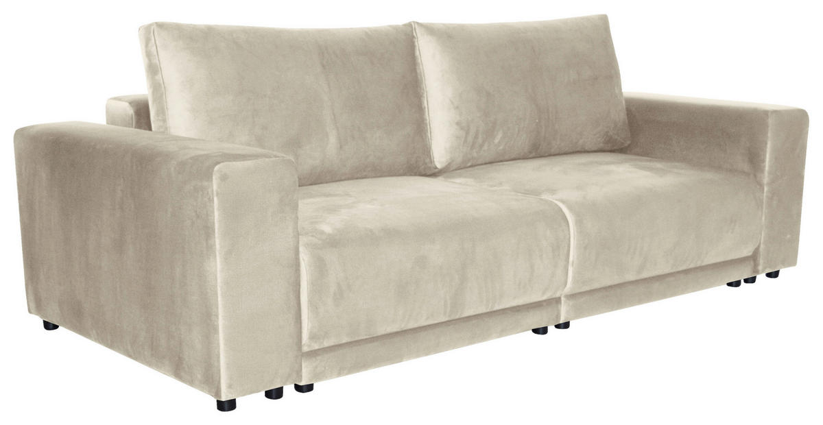 BIGSOFA in Velours Beige  - Beige/Schwarz, Design, Kunststoff/Textil (256/88/120cm) - home24