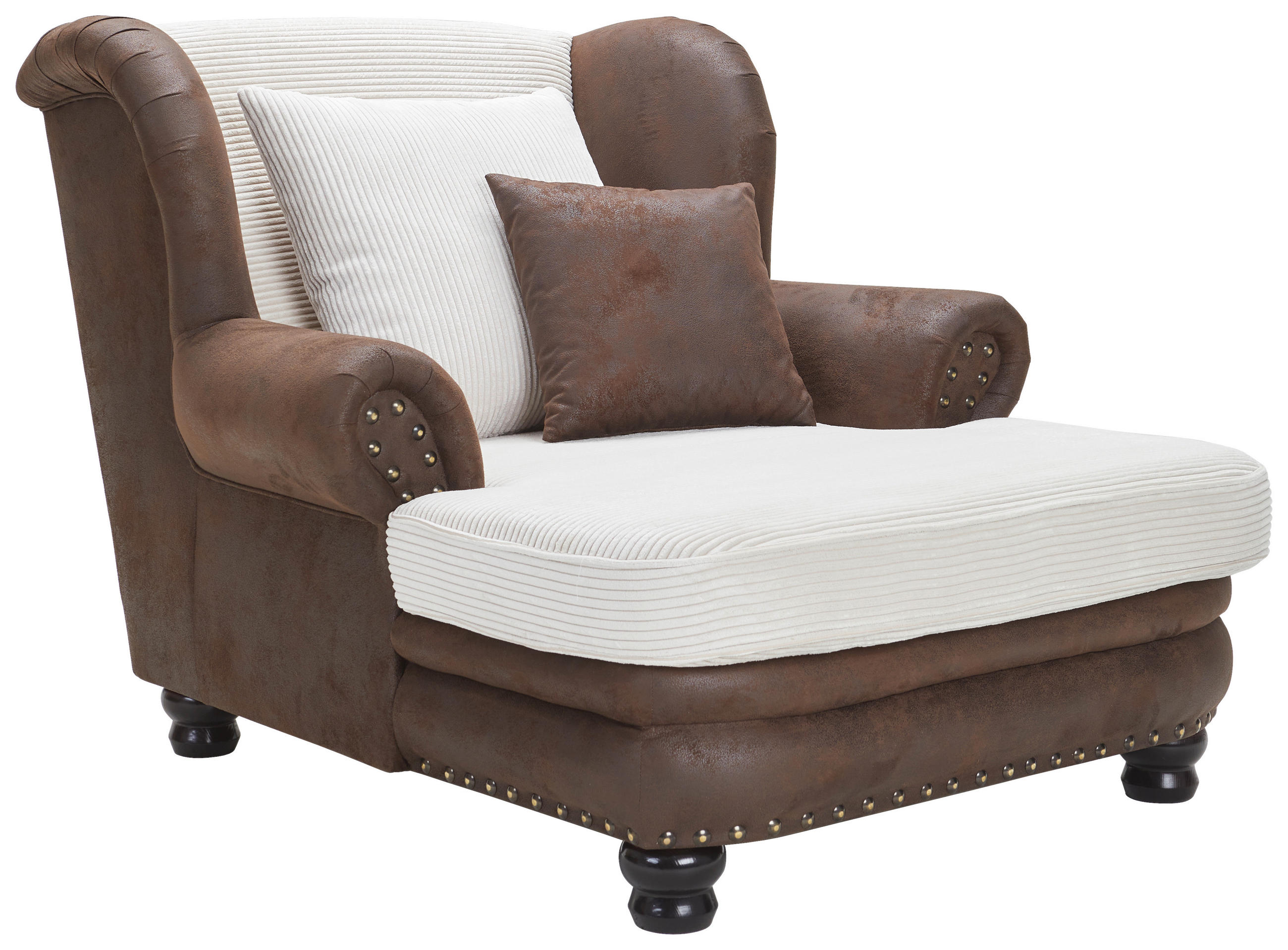 OHRENSESSEL Mikrofaser Braun, Weiß  - Beige/Braun, LIFESTYLE, Holz/Textil (125/100/140cm) - Landscape