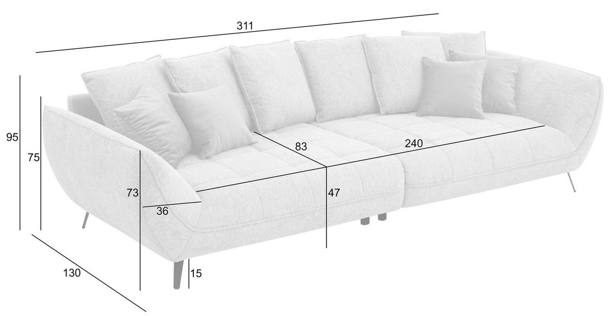 BIGSOFA TRITON Flachgewebe Dunkelgrau  - Dunkelgrau/Schwarz, Design, Textil/Metall (311/95/130cm) - Livetastic