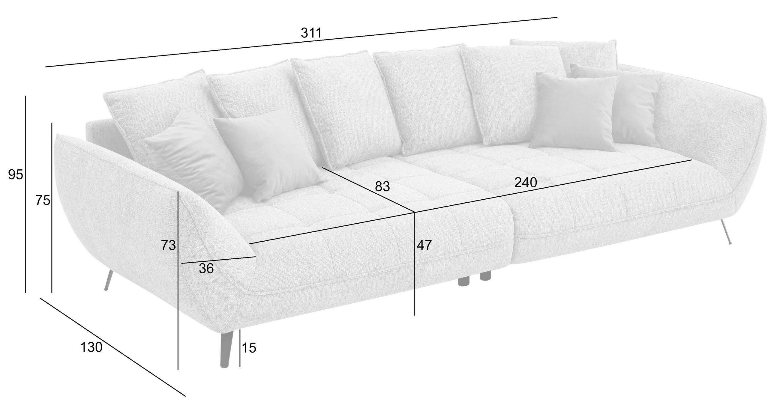 Thumbnail - Livetastic Bigsofa Triton, Hellgrau, Textil, 4-Sitzer, Füllung: Silikon,Silikon, Schaumstoffflocken,Silikon, 311x95x130 ...