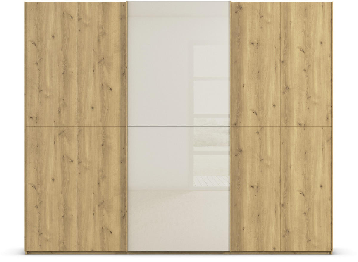 SCHWEBETÜRENSCHRANK 270/223/68 cm 3-türig Eichefarben, Champagner  - Champagner/Eichefarben, Design, Glas/Holz (270/223/68cm) - Novel