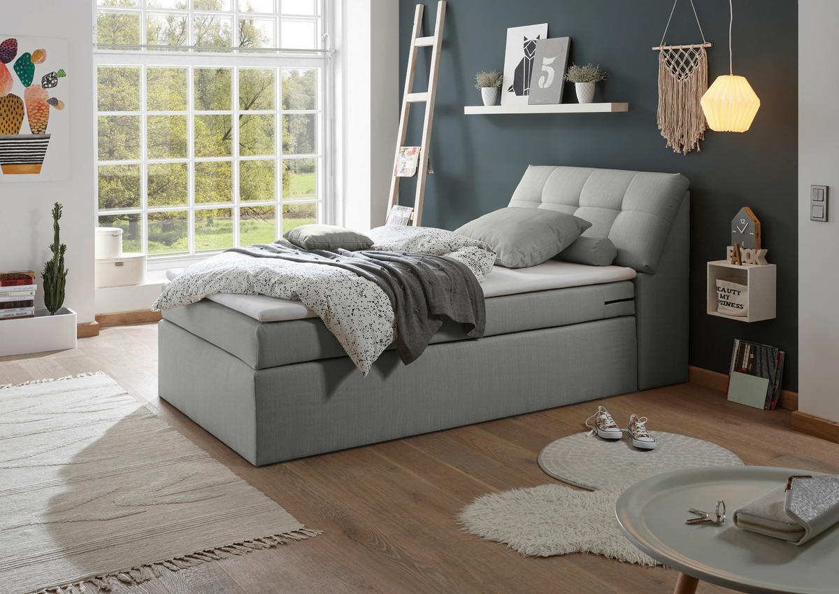 BOXSPRINGBETT 120/200 cm,  in Silberfarben,  - Silberfarben, Design, Kunststoff/Textil (120/200cm) - Esposa