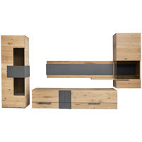 WOHNWAND  in Anthrazit, Eichefarben 384/198/48 cm  - Eichefarben/Anthrazit, Natur, Glas/Holz (384/198/48cm) - Voglauer