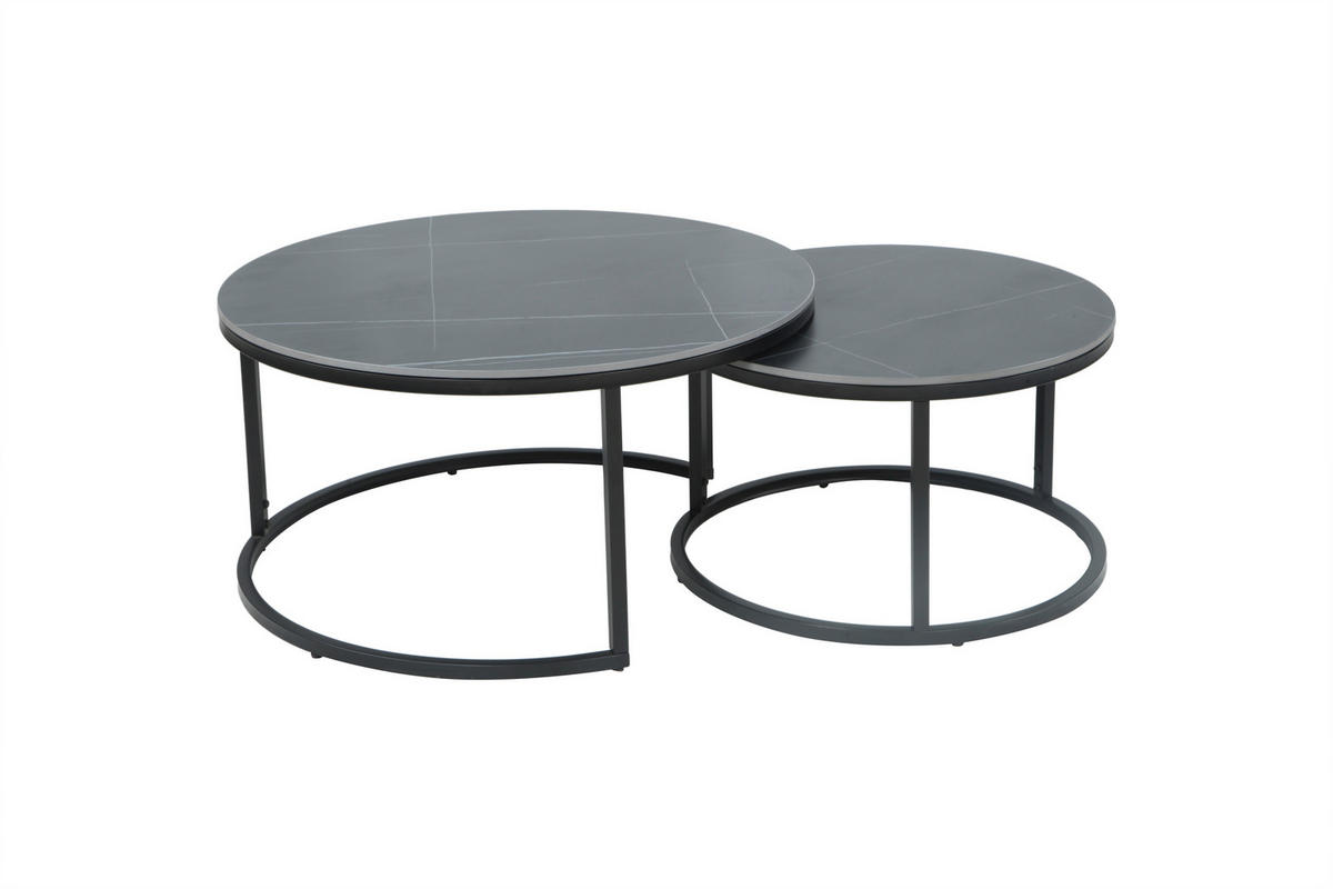 COUCHTISCHSET in Metall, Stein  - Schwarz, Design, Stein/Metall (80/60/41/37cm) - Livetastic