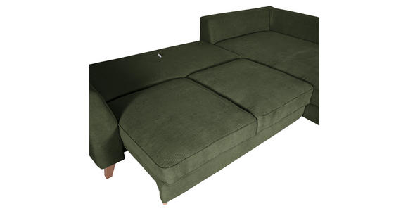 ECKSOFA Grün Cord  - Buchefarben/Grün, Design, Holz/Textil (271/165cm) - Carryhome