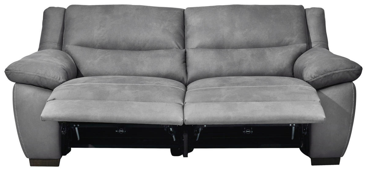 2,5-SITZER mit elektr.Funktion Grau  - Wengefarben/Weiß, KONVENTIONELL, Holz/Textil (210/96/99cm) - Livetastic