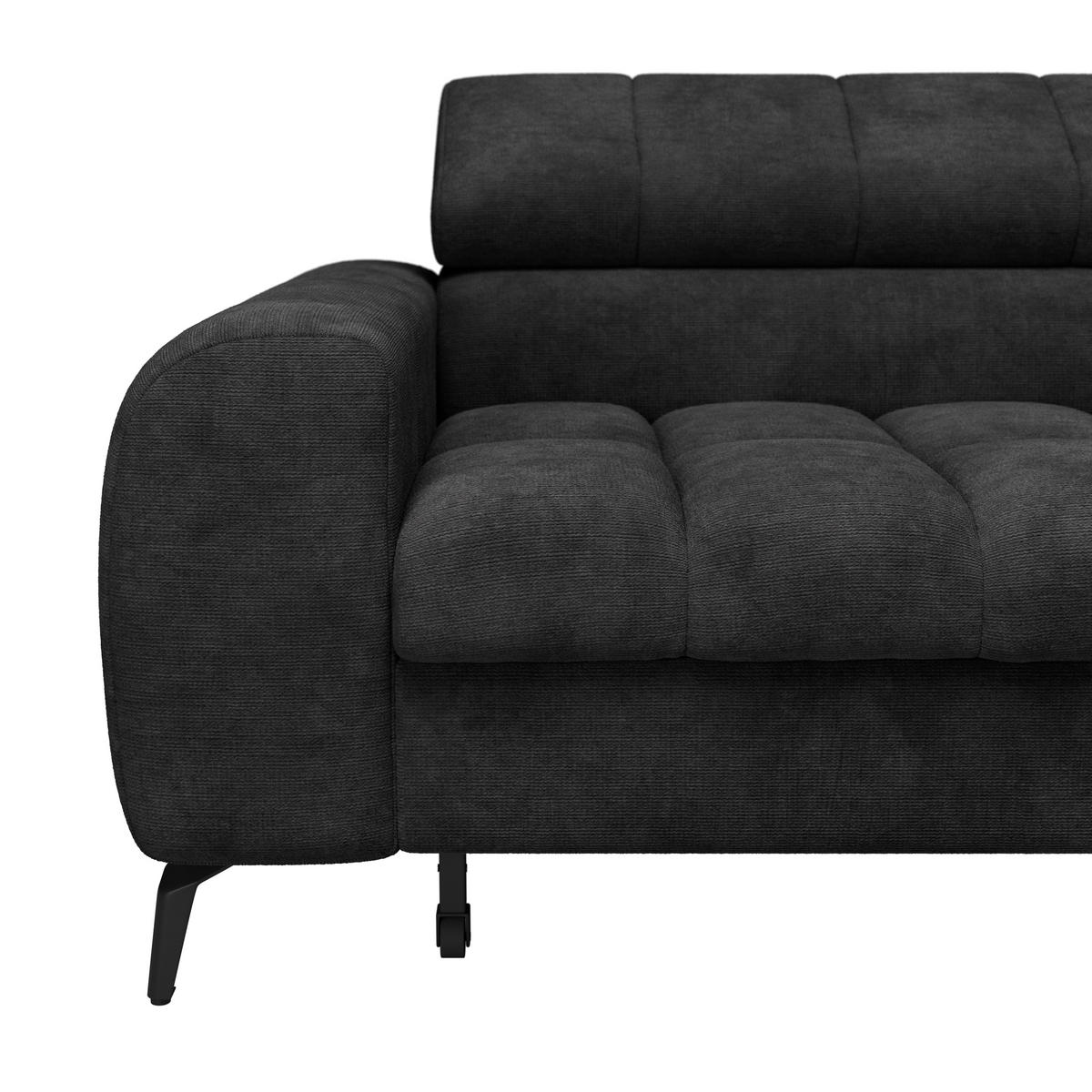 ECKSOFA Schwarz Bettkasten, Rücken echt, Kopfteilverstellung  - Schwarz, Trend, Kunststoff/Textil (261/203cm) - Livetastic