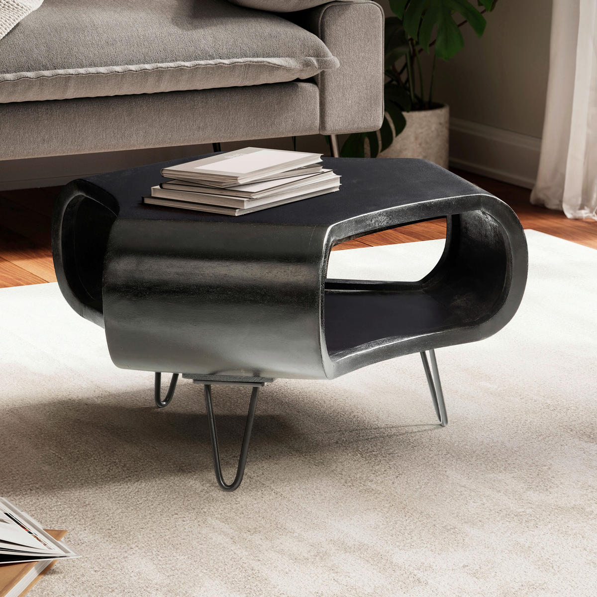 COUCHTISCH Mangoholz massiv 60/60/35 cm organisch Schwarz  - Schwarz, Design, Holz/Metall (60/60/35cm) - Livetastic