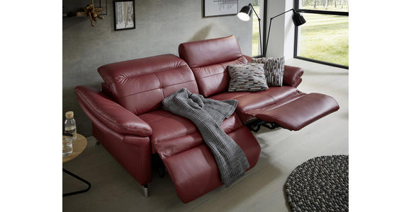 SOFA in Echtleder Weinrot - Chromfarben/Weinrot, Natur, Leder/Metall (198/101/107cm) - Dieter Knoll
