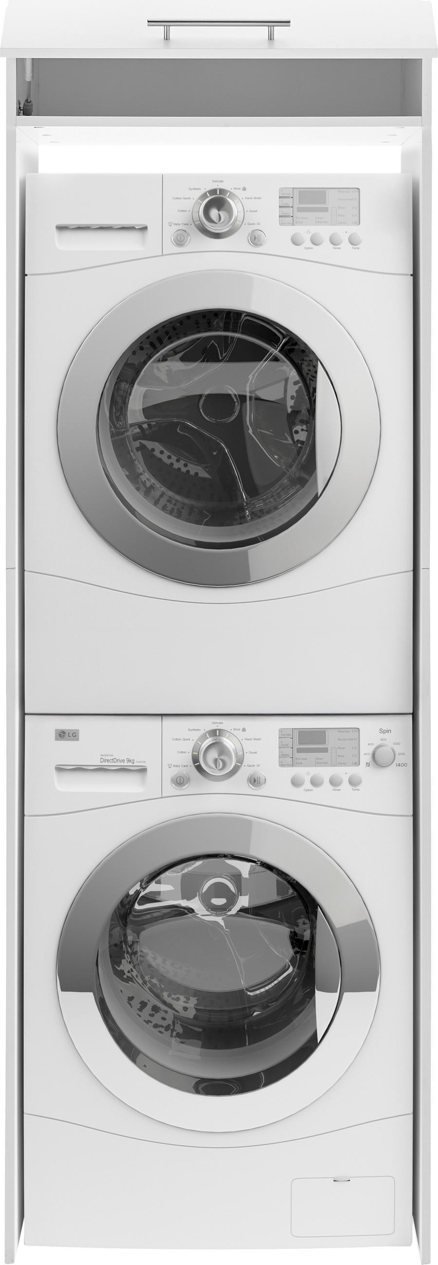 SKÅP FÖR TVÄTTMASKIN 67,4/200/67,6 cm  i vit  - stålfärgad/vit, Klassisk, metall/trämaterial (67,4/200/67,6cm) - Respekta