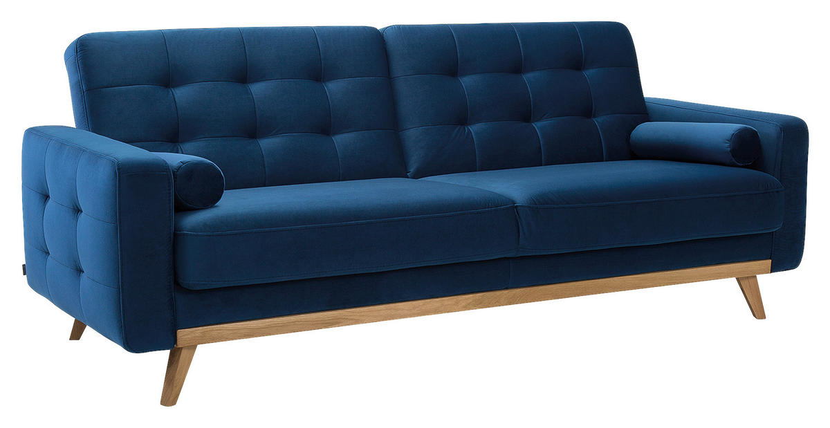 SCHLAFSOFA in Velours Dunkelblau  - Eichefarben/Dunkelblau, Design, Holz/Textil (224/87/89cm) - Stylife