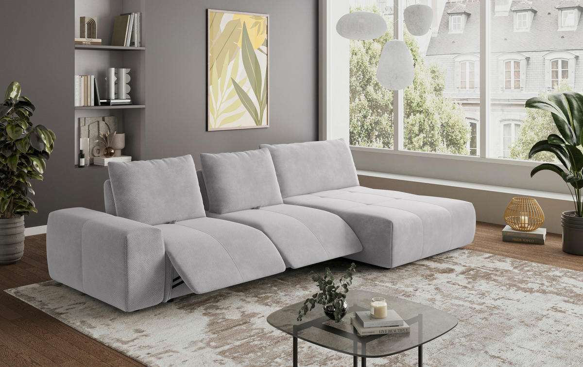 ECKSOFA in Velours Silberfarben  - Silberfarben/Schwarz, Design, Kunststoff/Textil (347/174cm) - Xora