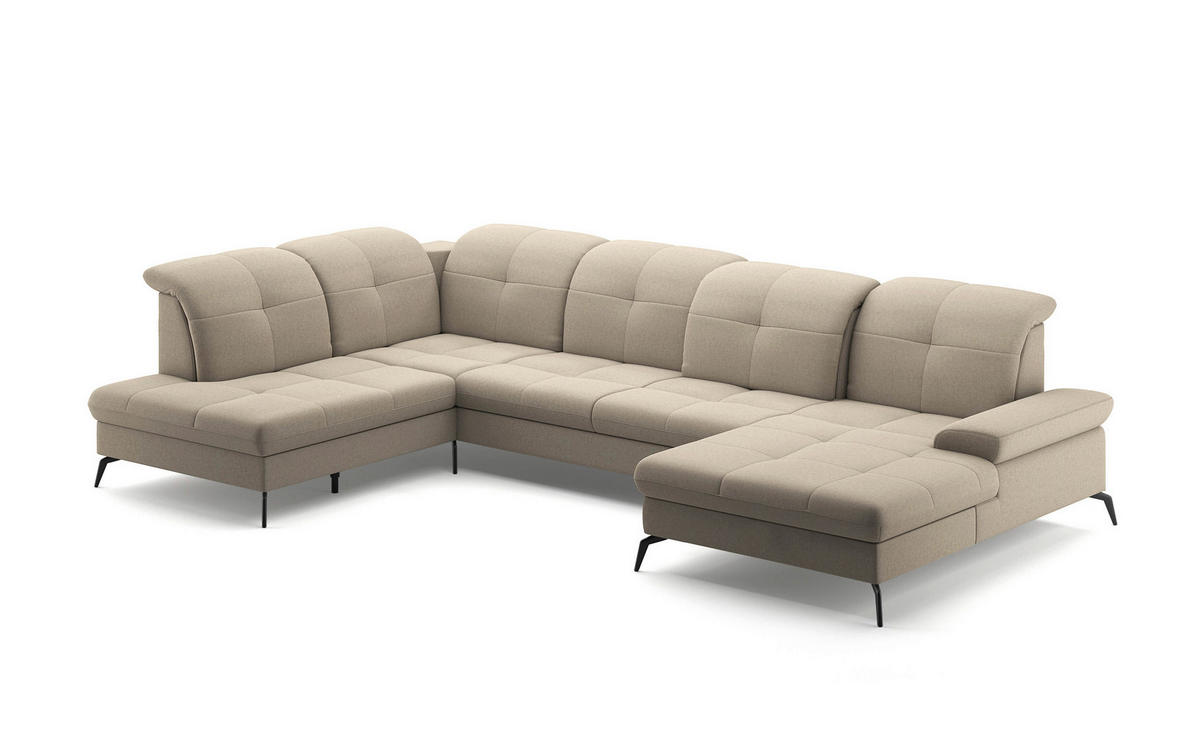 WOHNLANDSCHAFT in Flachgewebe Taupe  - Taupe/Schwarz, Konventionell, Textil/Metall (231/357/185cm) - Sit & More