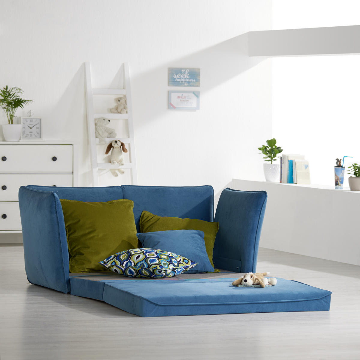 JUGEND- UND KINDERSOFA Mikrofaser Blau, Grün  - Blau/Schwarz, Design, Kunststoff/Textil (145/63-77/75cm) - Livetastic
